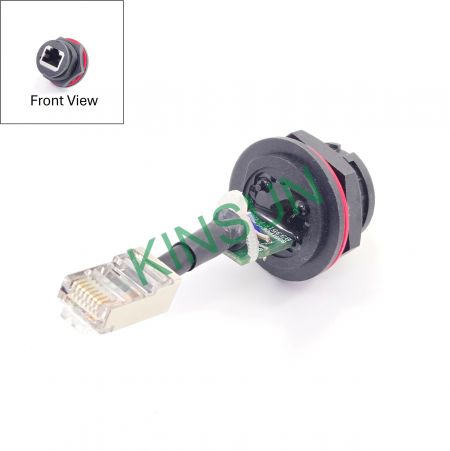 防水IP68 卡榫式快速锁付RJ45网络接口连接RJ45插头线缆(后视图)